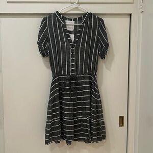 New dress, grey with white stripes, size is XS.
